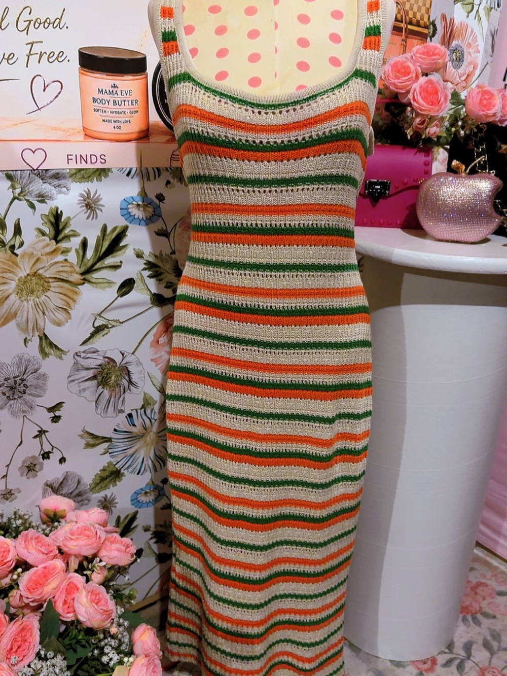 Lush Multicolor Striped Crochet Sleeveless Dress